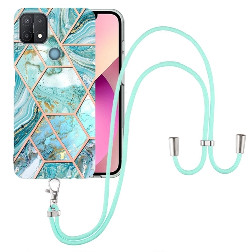 

For OPPO A15 / A15s Electroplating Splicing Marble TPU Phone Case with Lanyard(Blue)