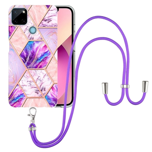 

For OPPO Realme C21Y Electroplating Splicing Marble TPU Phone Case with Lanyard(Light Purple)