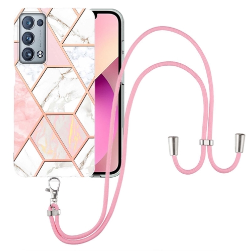 

For OPPO Reno6 Pro+ 5G / Reno6 Pro Foreign Electroplating Splicing Marble TPU Phone Case with Lanyard(Pink White)