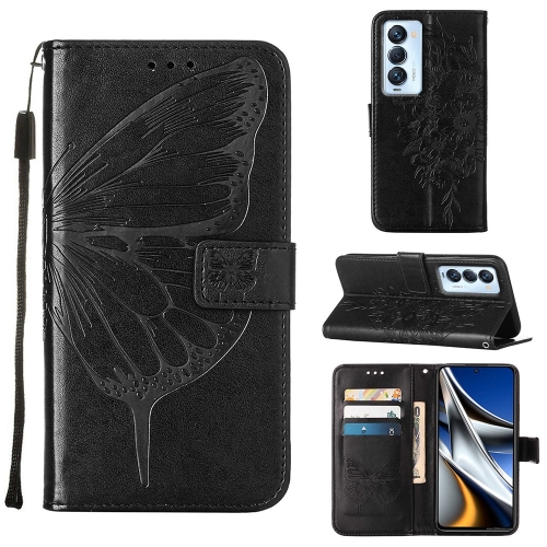 

For Tecno Camon 18 Premier Embossed Butterfly Leather Phone Case(Black)