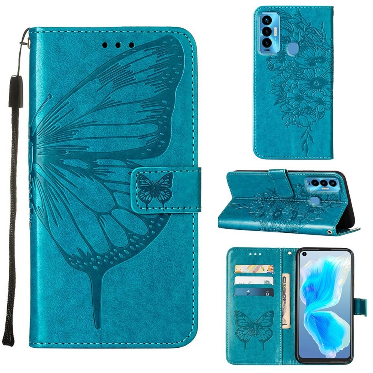 

For Tecno Camon 18i Embossed Butterfly Leather Phone Case(Blue)