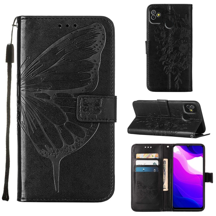 

For Tecno Pop 5 Go Embossed Butterfly Leather Phone Case(Black)