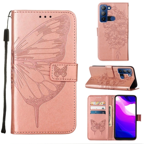 

For Tecno Pop 5 LTE Embossed Butterfly Leather Phone Case(Rose Gold)