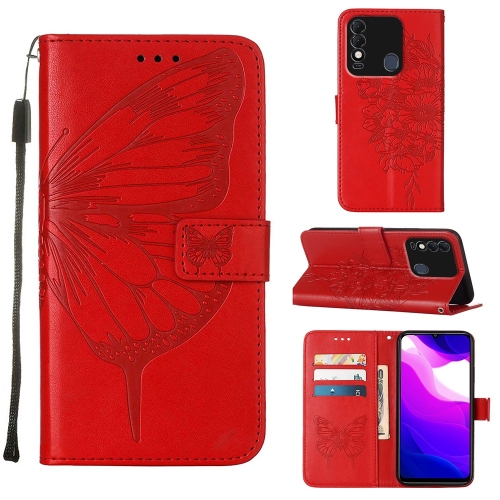 

For Tecno Spark 8 Embossed Butterfly Leather Phone Case(Red)