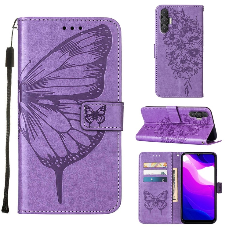 

For Tecno Spark 8P Embossed Butterfly Leather Phone Case(Light Purple)