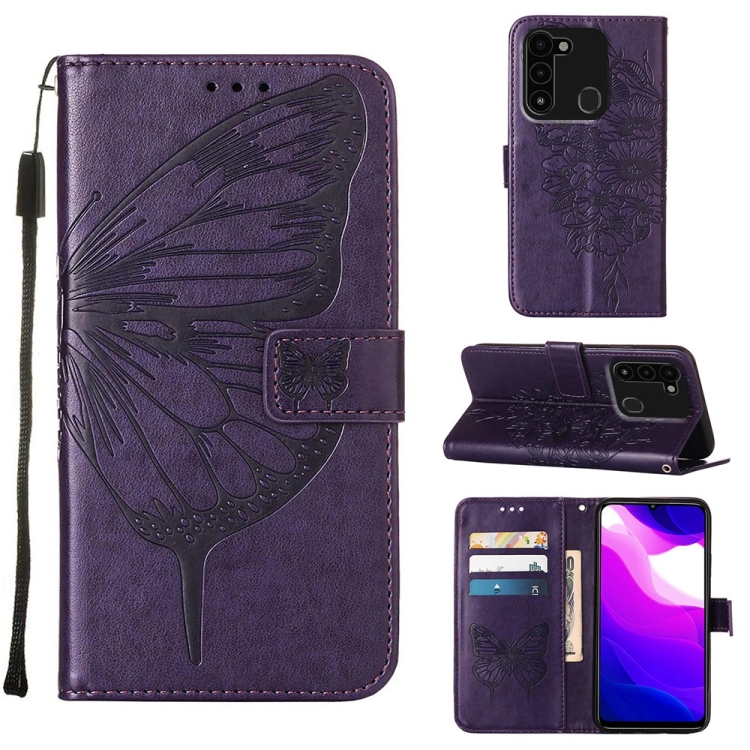 

For Tecno Spark Go 2022 Embossed Butterfly Leather Phone Case(Dark Purple)