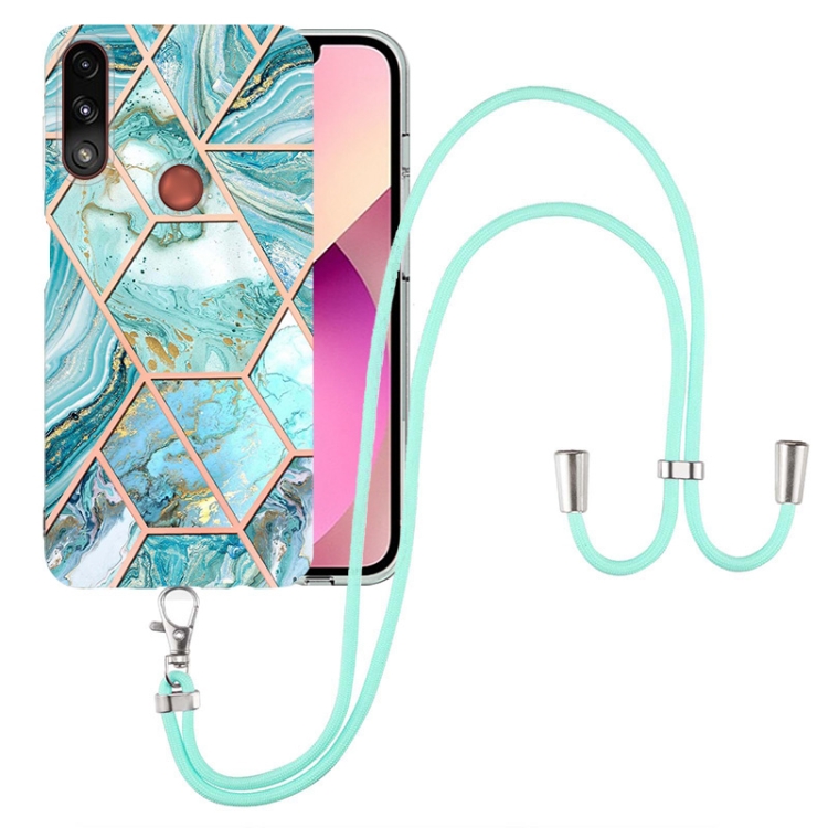 

For Motorola Moto E7 Power / E7i Power Electroplating Splicing Marble TPU Phone Case with Lanyard(Blue)