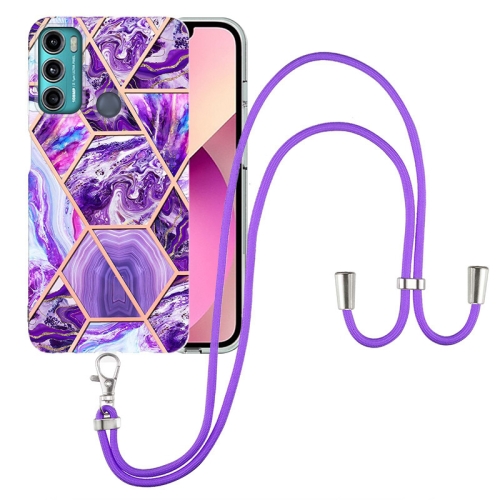 

For Motorola Moto G60 / G40 Fusion Electroplating Splicing Marble TPU Phone Case with Lanyard(Dark Purple)