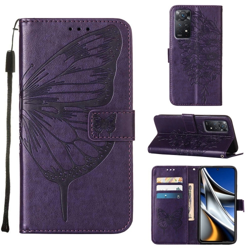 

For Xiaomi Redmi Note 11 Pro 5G / 4G Global Embossed Butterfly Leather Phone Case(Dark Purple)