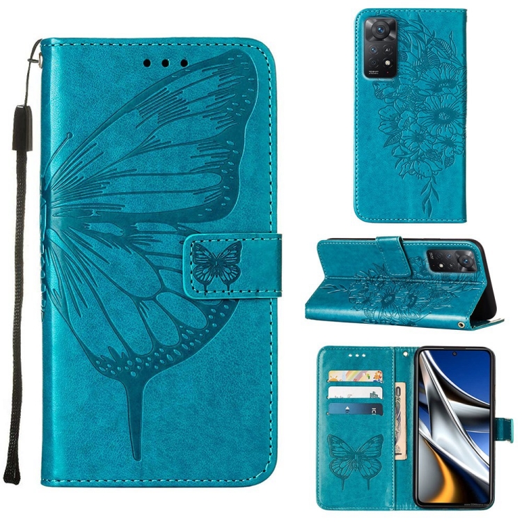 

For Xiaomi Redmi Note 11 Pro 5G / 4G Global Embossed Butterfly Leather Phone Case(Blue)