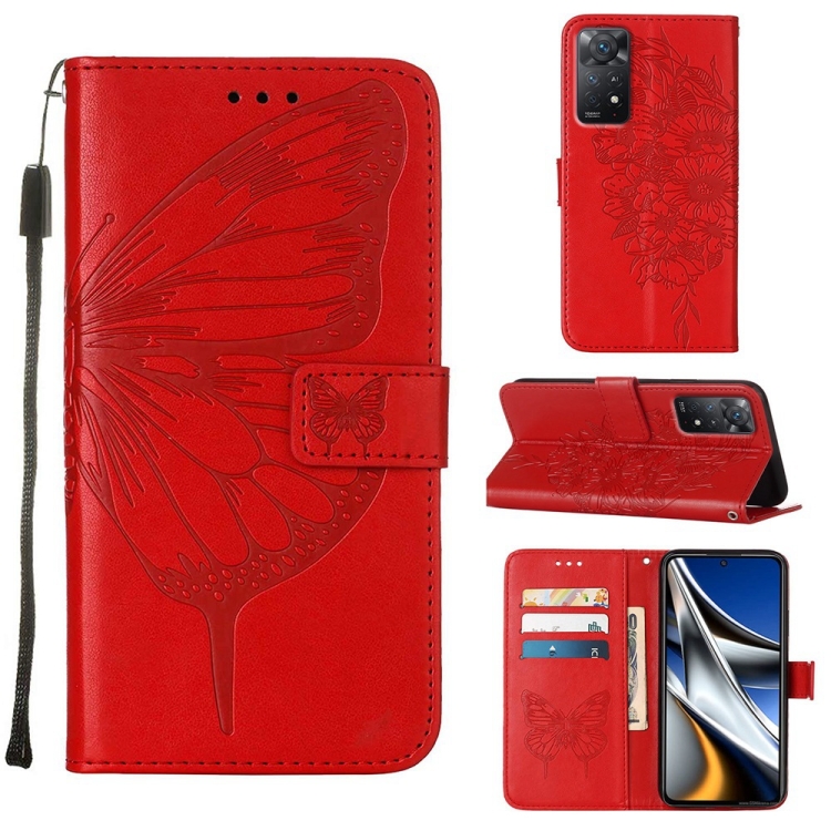 

For Xiaomi Redmi Note 11 Pro 5G / 4G Global Embossed Butterfly Leather Phone Case(Red)