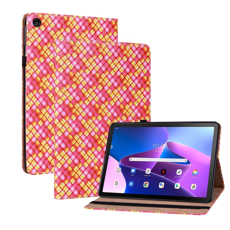 

For Lenovo Tab M10 Plus 10.6 3rd Gen. Color Weave Leather Tablet Case with Holder(Rose Red)