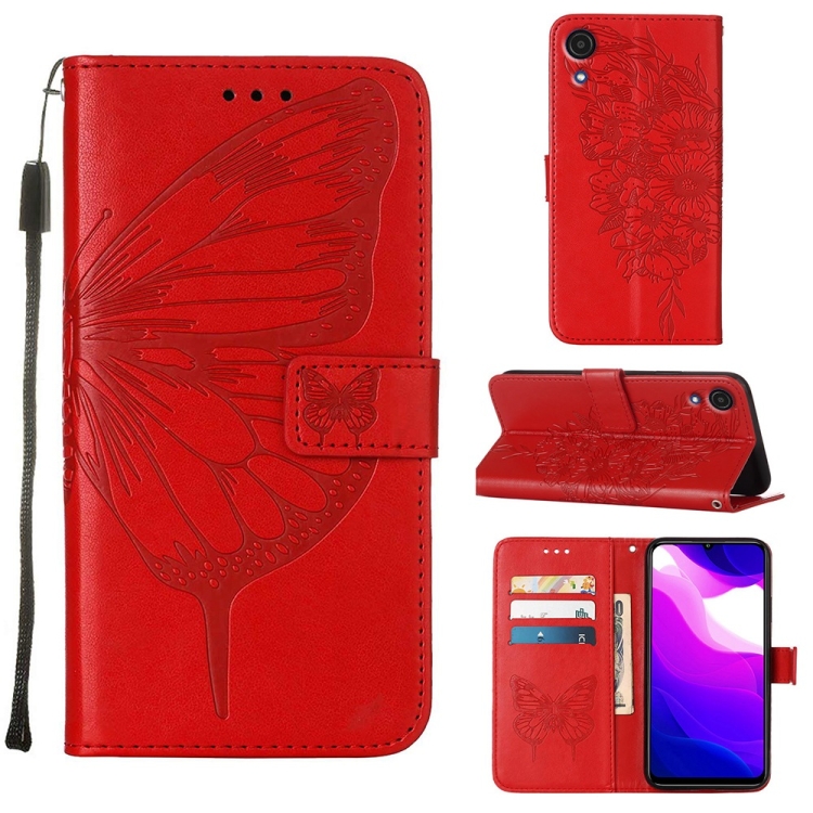 

For Samsung Galaxy A03 Core Embossed Butterfly Leather Phone Case(Red)