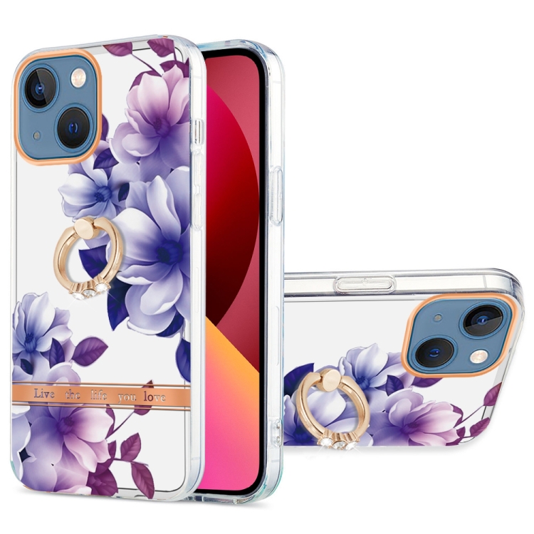 

For iPhone 13 Ring IMD Flowers TPU Phone Case(Purple Begonia)