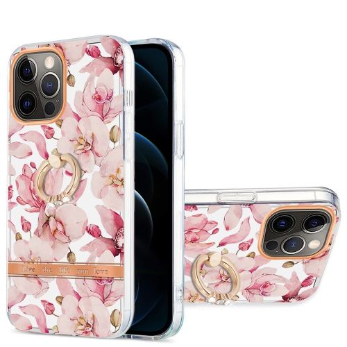 

For iPhone 12 Pro Max Ring IMD Flowers TPU Phone Case(Pink Gardenia)