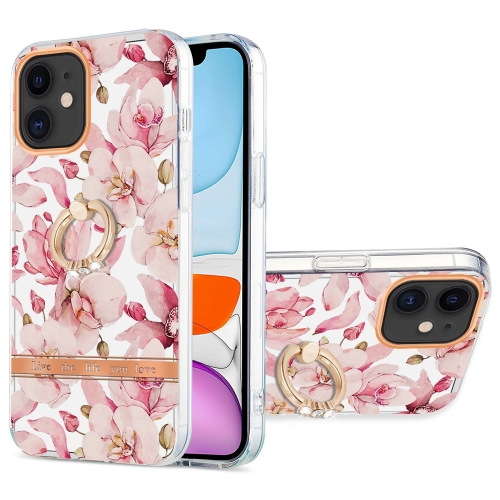 

For iPhone 11 Ring IMD Flowers TPU Phone Case (Pink Gardenia)