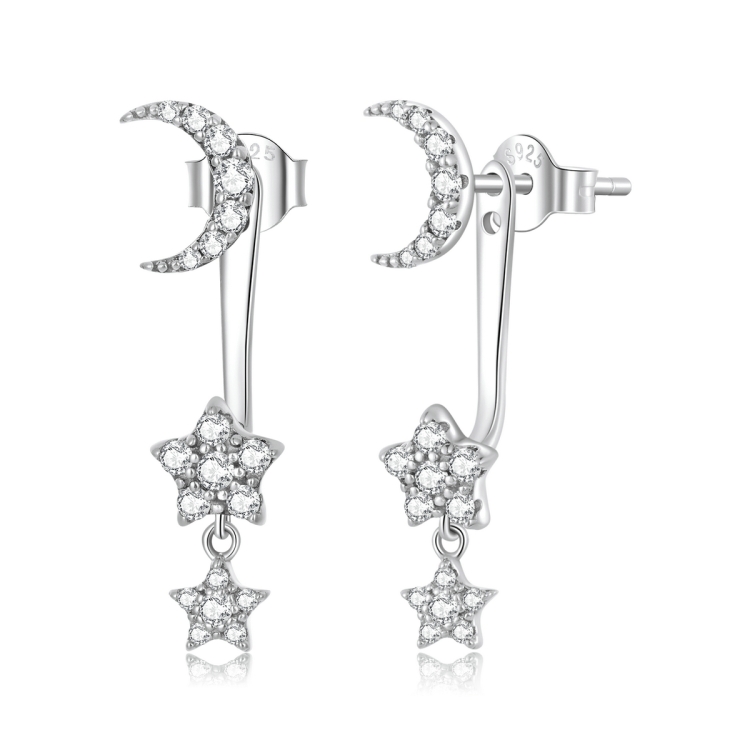 

S925 Sterling Silver Moon Star Ear Stud Women Earrings