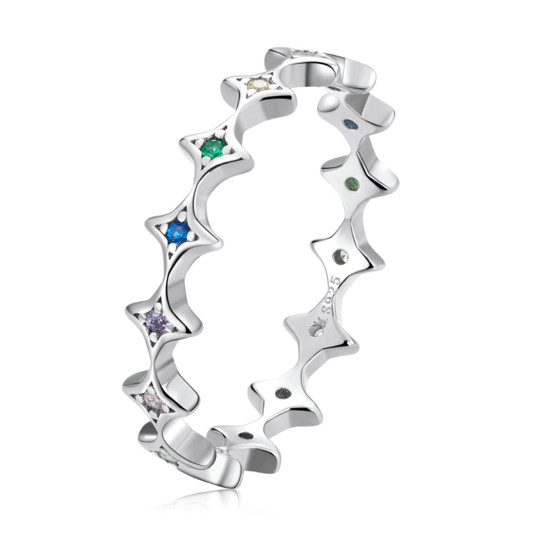 

S925 Sterling Silver Colorful Zircon Star Women Ring, Size:7