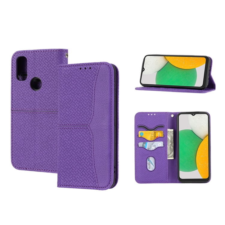 

For Kyocera Android One S9 / Digno Sanga Edition Woven Texture Stitching Magnetic PU Leather Phone Case(Purple)