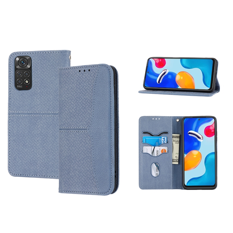 

For Xiaomi Redmi Note 11E Woven Texture Stitching Magnetic PU Leather Phone Case(Grey)