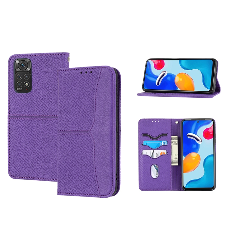 

For Xiaomi Redmi Note 11E Woven Texture Stitching Magnetic PU Leather Phone Case(Purple)