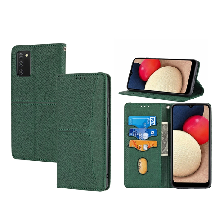 

For Samsung Galaxy A03s 164.2mm US Version Woven Texture Stitching Magnetic PU Leather Phone Case(Green)