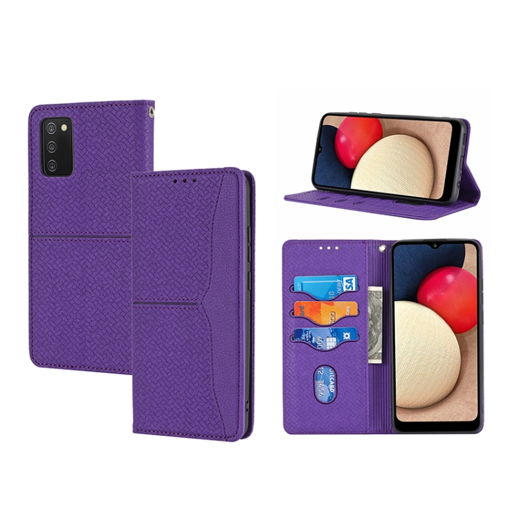 

For Samsung Galaxy A03s 164.2mm US Version Woven Texture Stitching Magnetic PU Leather Phone Case(Purple)