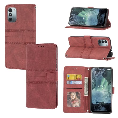 

For Nokia G21 / G11 Embossed Striped Magnetic Buckle Horizontal Flip Phone Leather Case(Red)