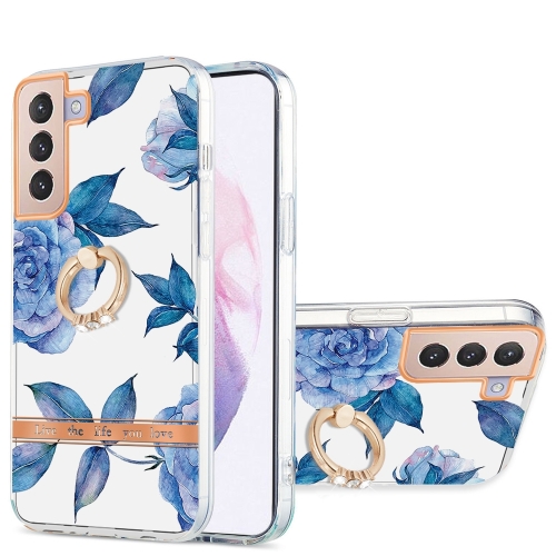 

For Samsung Galaxy S21+ 5G Ring IMD Flowers TPU Phone Case(Blue Peony)