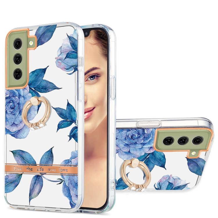 

For Samsung Galaxy S21 FE 5G Ring IMD Flowers TPU Phone Case(Blue Peony)