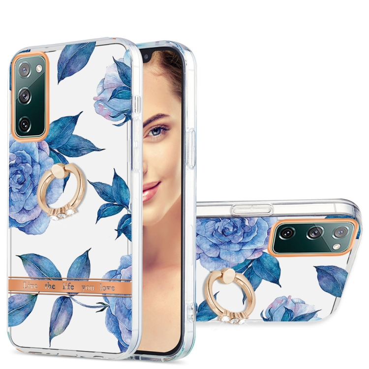 

For Samsung Galaxy S20 FE / S20 Lite Ring IMD Flowers TPU Phone Case(Blue Peony)