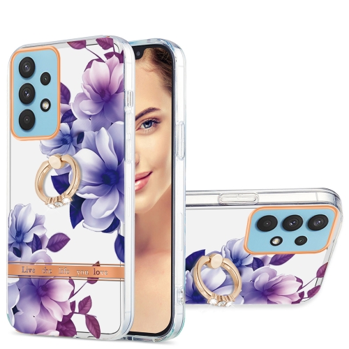 

For Samsung Galaxy A32 4G Ring IMD Flowers TPU Phone Case(Purple Begonia)