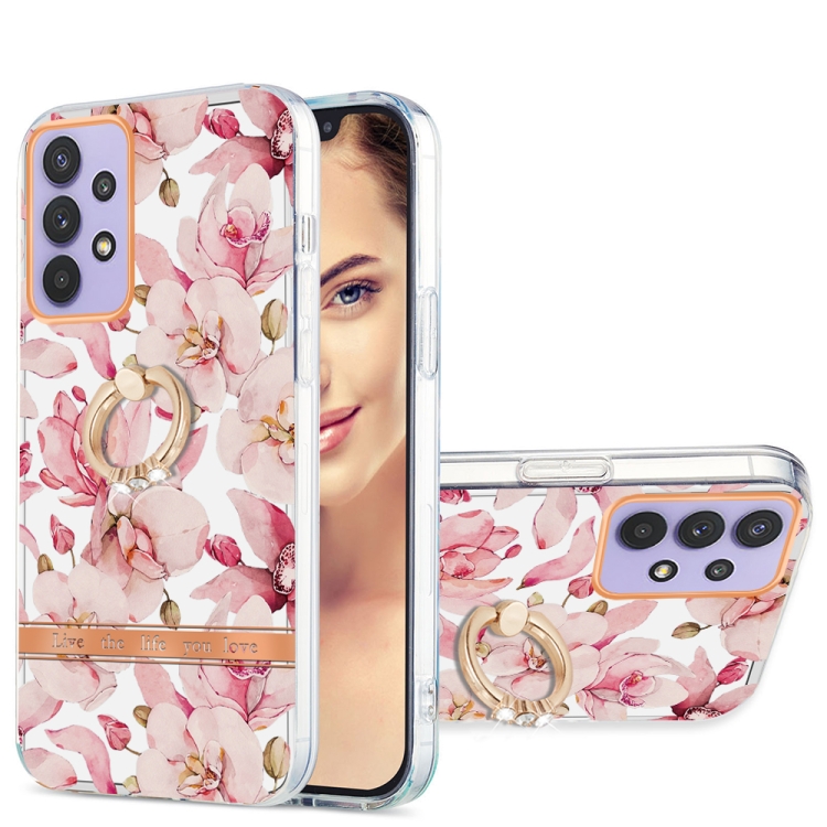 

For Samsung Galaxy A32 5G Ring IMD Flowers TPU Phone Case(Pink Gardenia)