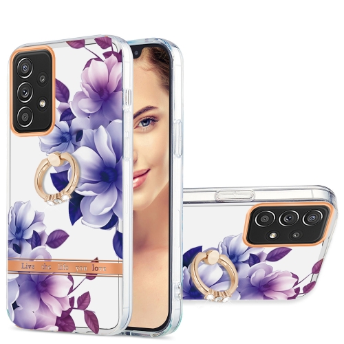 

For Samsung Galaxy A52 5G / 4G Ring IMD Flowers TPU Phone Case(Purple Begonia)