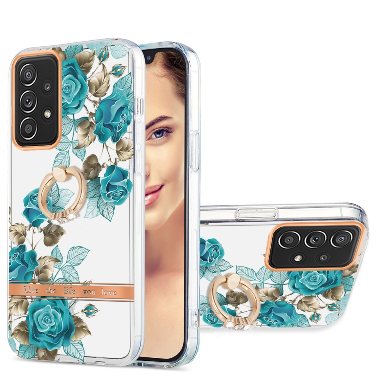 

For Samsung Galaxy A72 5G / 4G Ring IMD Flowers TPU Phone Case(Blue Rose)