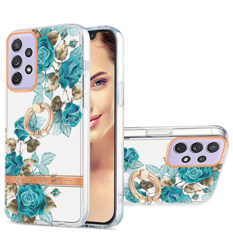 

For Samsung Galaxy A73 5G Ring IMD Flowers TPU Phone Case(Blue Rose)