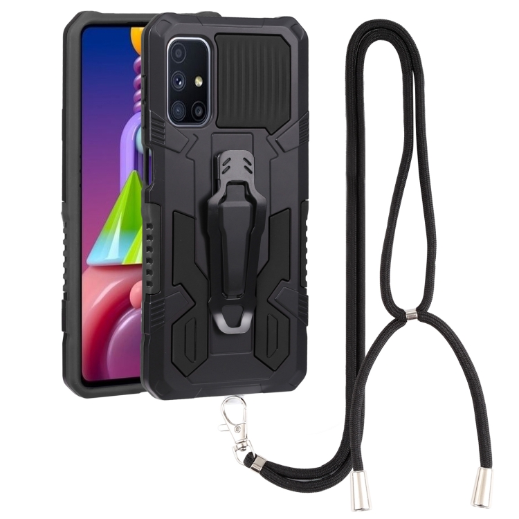 

For Samsung Galaxy M52 Lanyard Armor Warrior PC + TPU Phone Case(Black)