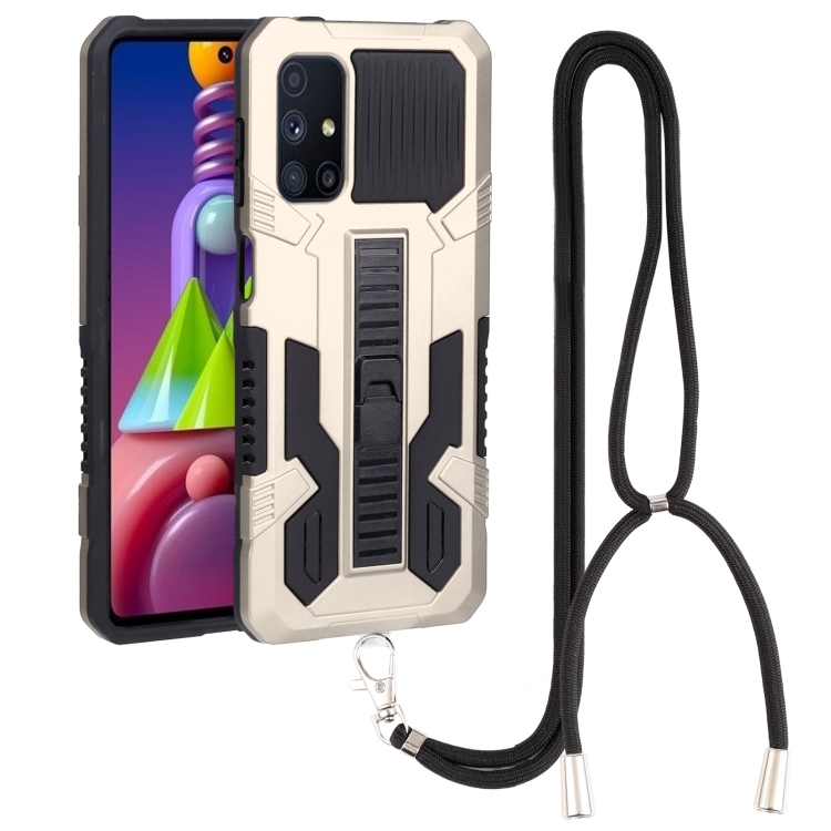 

For Samsung Galaxy M52 Lanyard Double-color TPU + PC Phone Case(Gold)