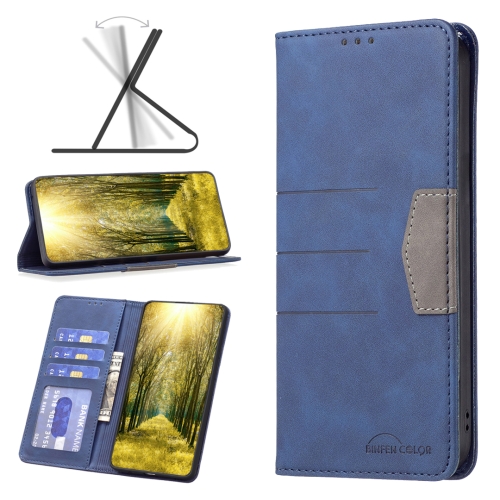 

For Infinix Hot 11s NFC BF10 Color Block Magnetic Flip Leather Phone Case(Blue)