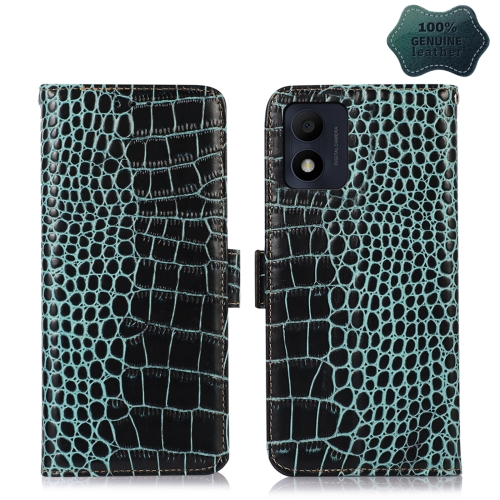 

For Alcatel 1B 2022 Crocodile Top Layer Cowhide Leather Phone Case(Green)