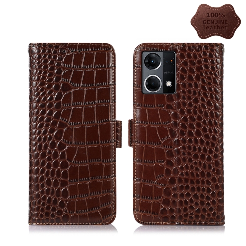 

For OPPO Reno7 4G Global/F21 Pro 2021 Crocodile Top Layer Cowhide Leather Phone Case(Brown)