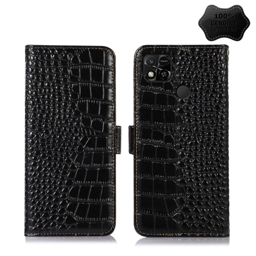 

For Xiaomi Redmi 10A / 9C Crocodile Top Layer Cowhide Leather Phone Case(Black)