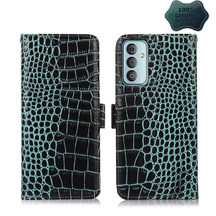 

For Samsung Galaxy F23 5G / M23 Crocodile Top Layer Cowhide Leather Phone Case(Green)