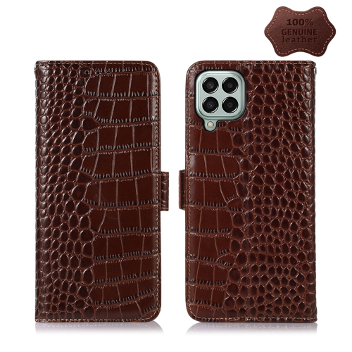 

For Samsung Galaxy M33 5G Crocodile Top Layer Cowhide Leather Phone Case(Brown)