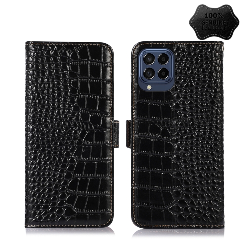 

For Samsung Galaxy M53 5G Crocodile Top Layer Cowhide Leather Phone Case(Black)