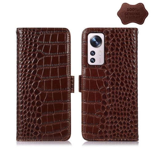 

For Xiaomi 12 Pro Crocodile Top Layer Cowhide Leather Phone Case(Brown)