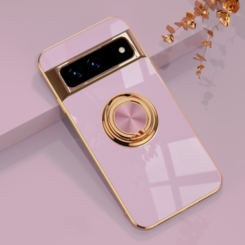 

For Google Pixel 7 6D Electroplating Full Coverage Silicone Protective Case with Magnetic Ring Holder(Light Purple)