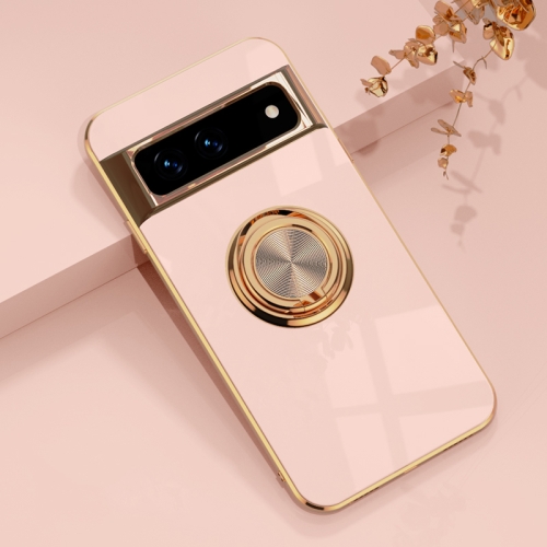 

For Google Pixel 7 Pro 6D Electroplating Full Coverage Silicone Protective Case with Magnetic Ring Holder(Light Pink)