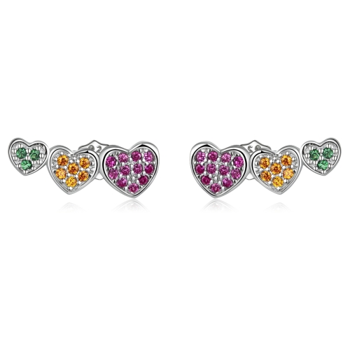 

S925 Sterling Silver Colorful Heart Ear Stud Women Earrings