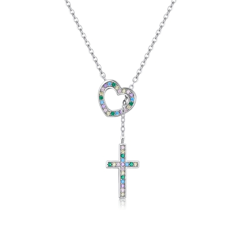 

S925 Sterling Silver Heart Cross Women Nacklace Jewelry